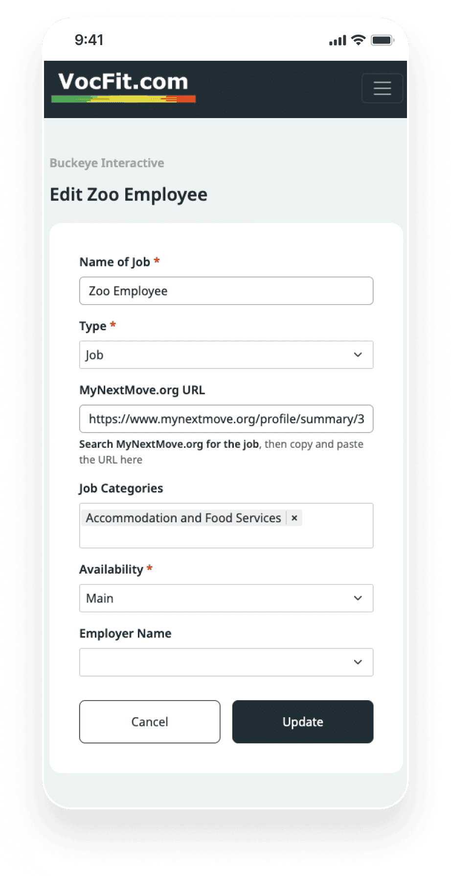 mobile view of editing a job